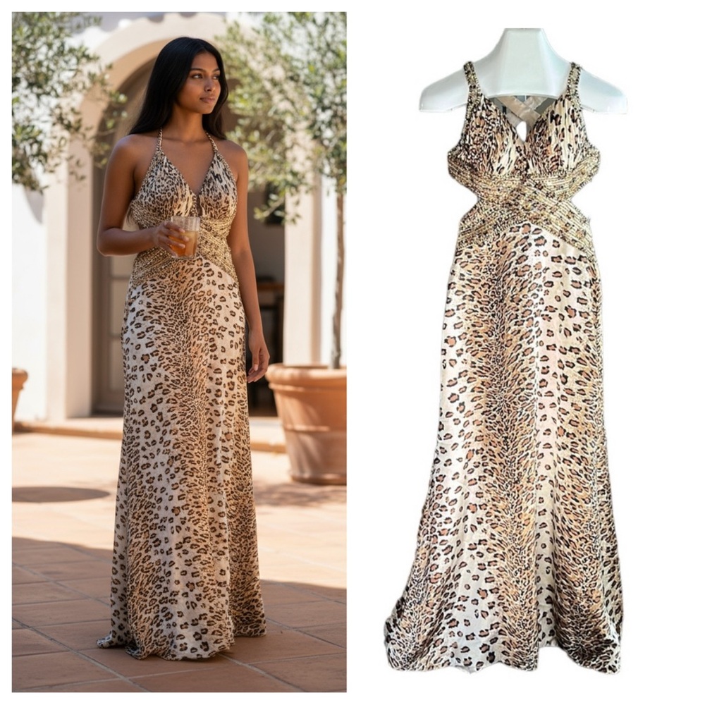 Entice Evening satin prom gown with train